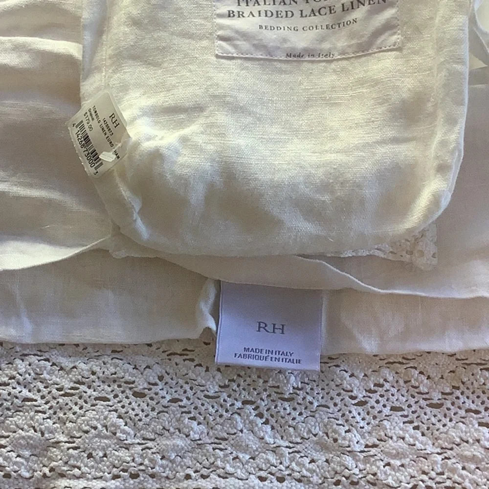RH Linen Euro sham Italian Tombolo Braided Lace Linen